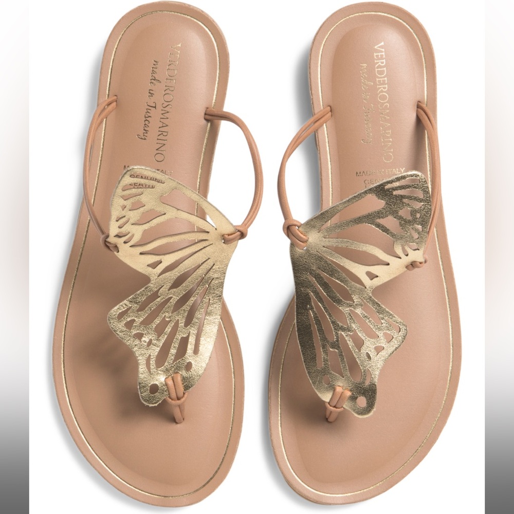 NIB Verderosmarino Gold Butterfly Farfalla Sandals-W9/EU40
